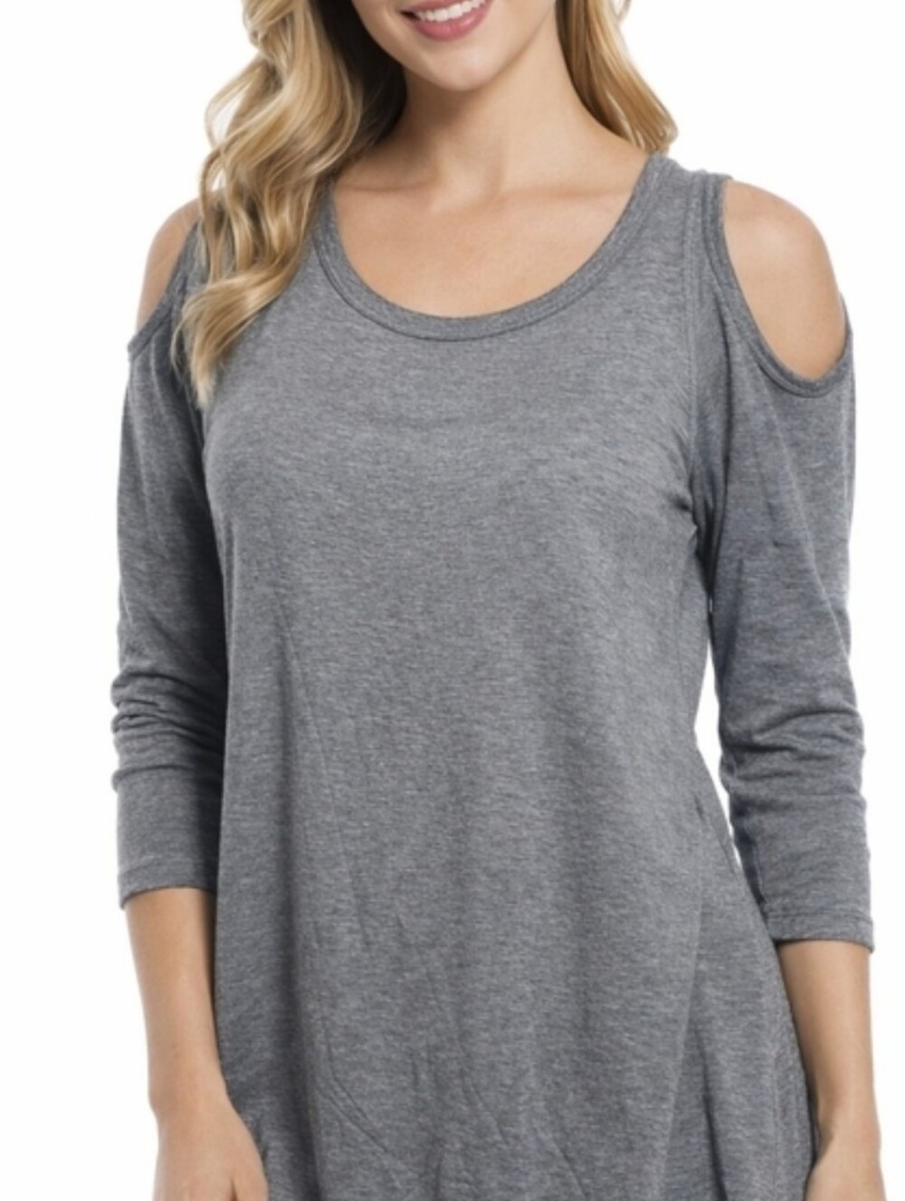 Zanzea Light Gray Cold-Shoulder Long Sleeve Tee